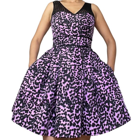 Taylor Womens Dress Size 2 Purple Black Polka Dot Ball Gown High Waist - Picture 1 of 11
